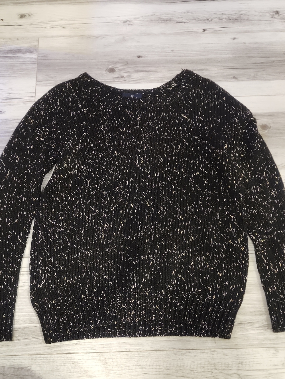 American Eagle Outfitters Black and Cream Marled Crewneck Sweater